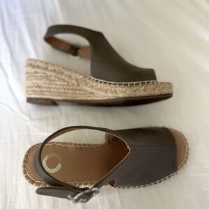 Women’s sandals, espadrilles, wedges, faux leather,peep toe, size 7 1/2